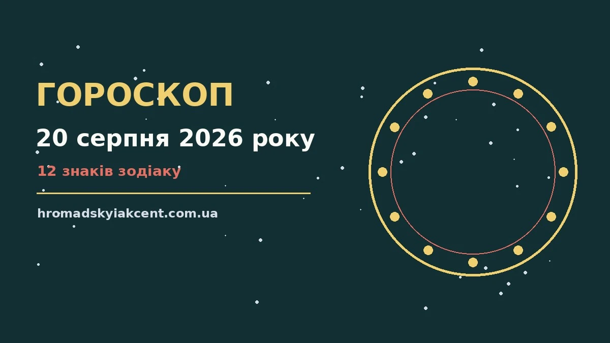Гороскоп на 20 серпня 2026 року: перспективи для 12 знаків про події, зустрічі та вибір