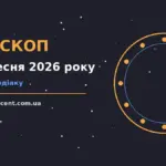 Космічний пейзаж із зоряним небом і символами знаків зодіаку